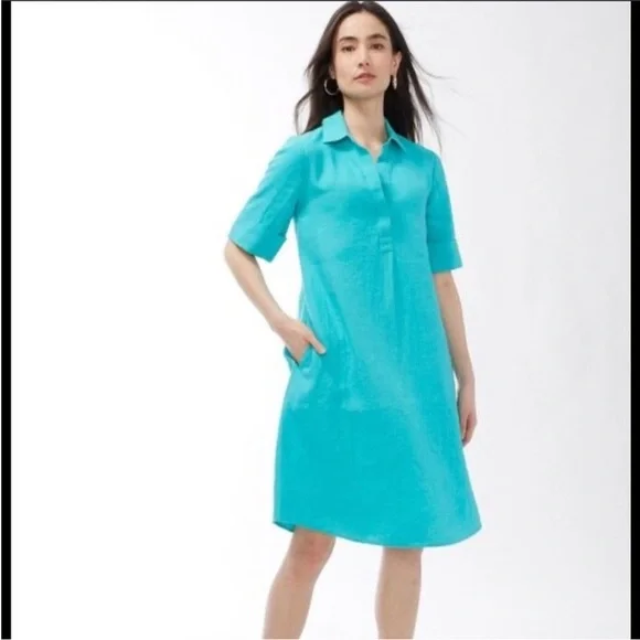 Chico's | Dresses | Chicos Linen Popoverturquoise Blue Shirt Dress Size Xl  With Pockets | Poshmark